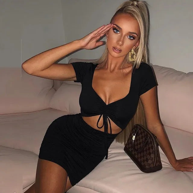Ladies Bodycon Mini dress Open belly Club Party Dress - EX-STOCK CANADA