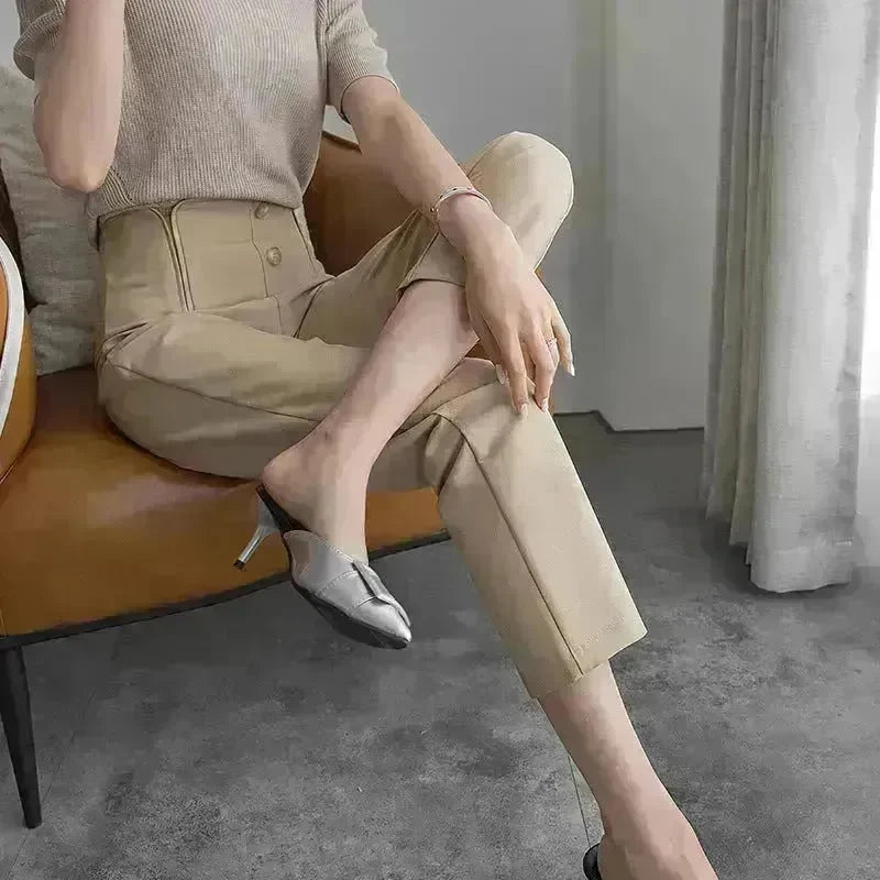 Petal Type Temperament High Waist Business Office Workwear Formal Trouser Pant Women - EX-STOCK CANADA