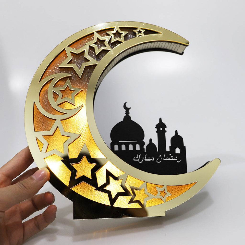 Wooden Eid Mubarak Mirror Golden Moon Castle craft Hollow Letters with LED Lights decor Ornaments - EX-STOCK Canada
