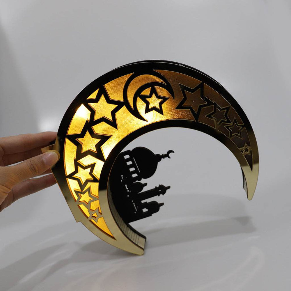 Wooden Eid Mubarak Mirror Golden Moon Castle craft Hollow Letters with LED Lights decor Ornaments - EX-STOCK Canada