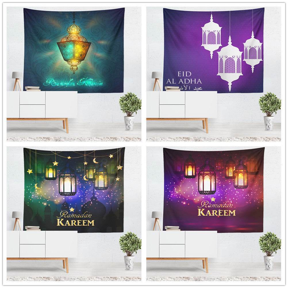 Colorful Lantern Living Room Bedroom Ramadan Tapestry Eid Mubarak Wall Carpet Mural - EX-STOCK Canada