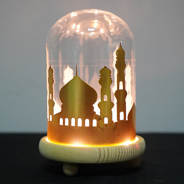Lampe de nuit de mosquée pour le Ramadan, abat-jour en verre, base en bois, décoration - EX-STOCK Canada