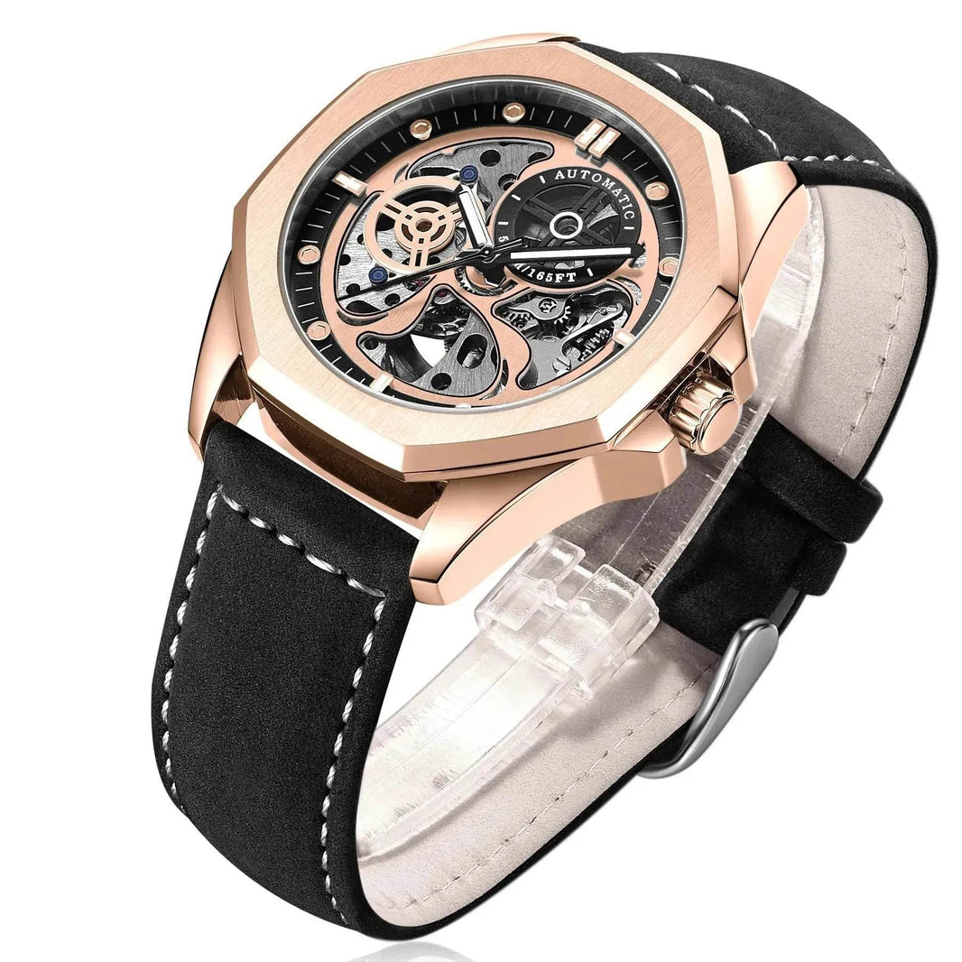 New Hollow Automatic Mens Leather Belt Waterproof Mechanical Watch - EX-STOCK Canada