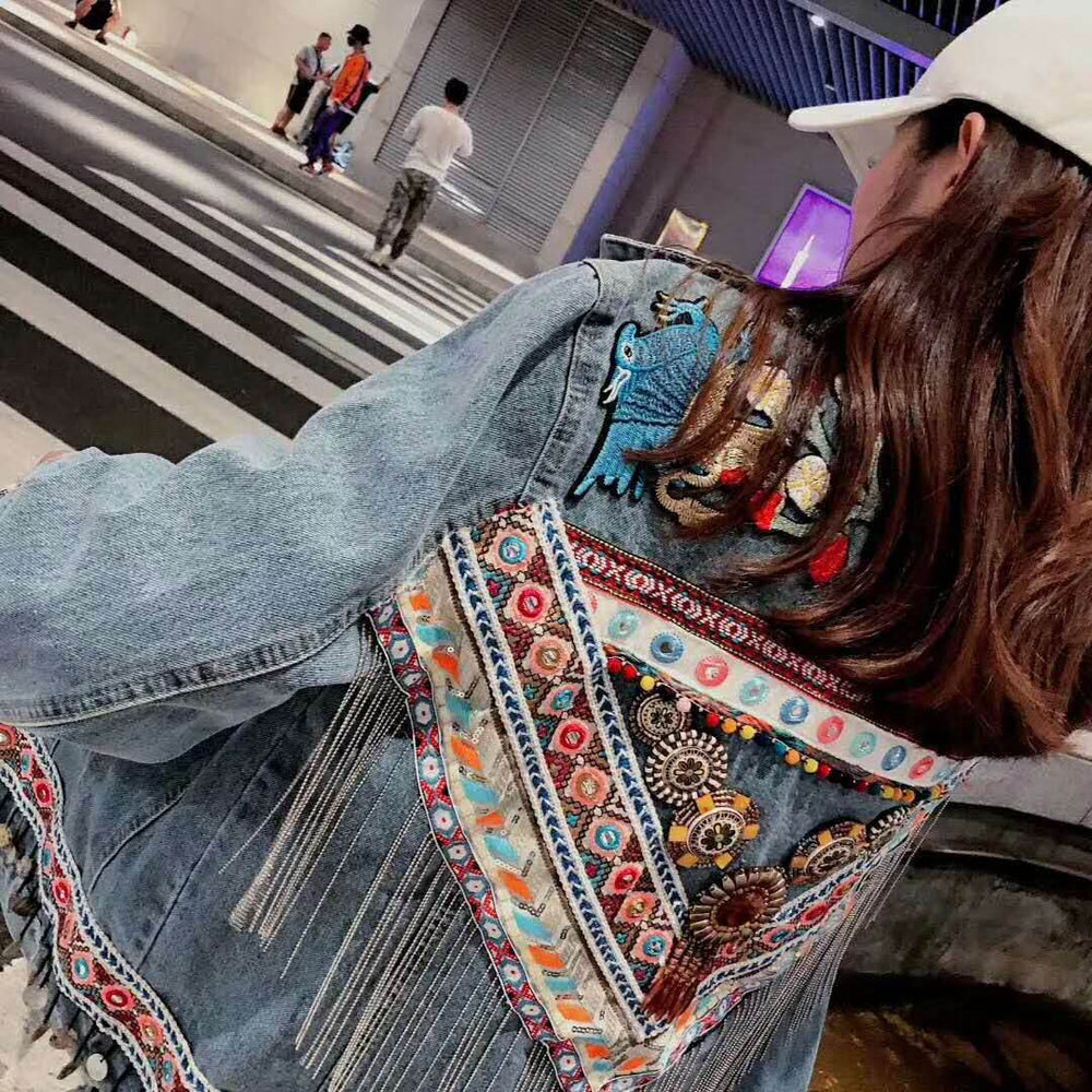Heavy Industry Flower Embroidery Beaded Sequins Retro Fashion Long-sleeved Denim Jacket Women EX-STOCK Canada 