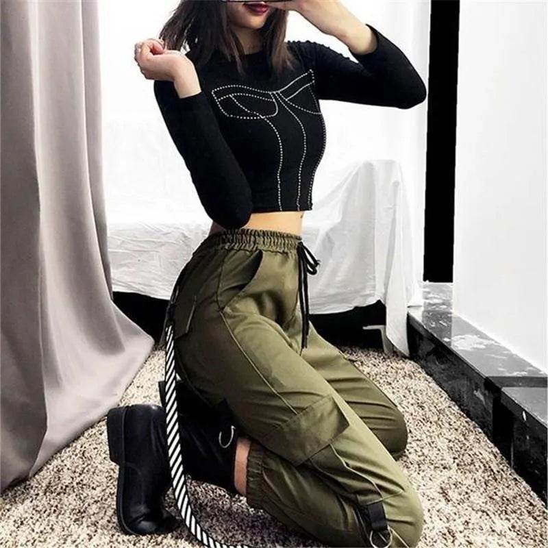 Streetwear Cargo Pants for Women black Jogger Trousers - EX-STOCK Canada