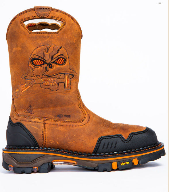 Men's Halloween Skull Embroidery Pull-On Work Boots