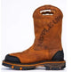 Brown work boot with 'Nipple Up' text on a white background