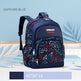 Sapphire blue backpack with geometric pattern on a light blue background