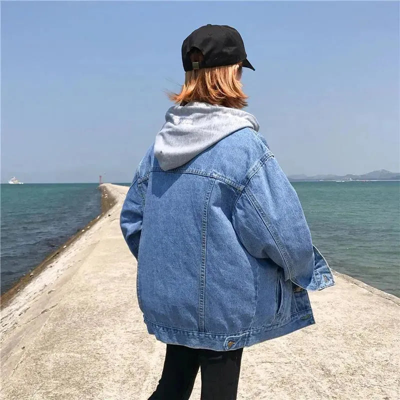 Casual Plain Oversized Hoodie Denim Jacket Unisex - EX-STOCK CANADA