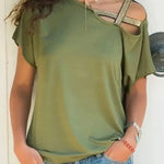 Women Skew Neck Summer Irregular Criss Cross Short Sleeves Sexy Off Shoulder Solid Tops Blusa Femme One Shoulder  Blouse - EX-STOCK CANADA