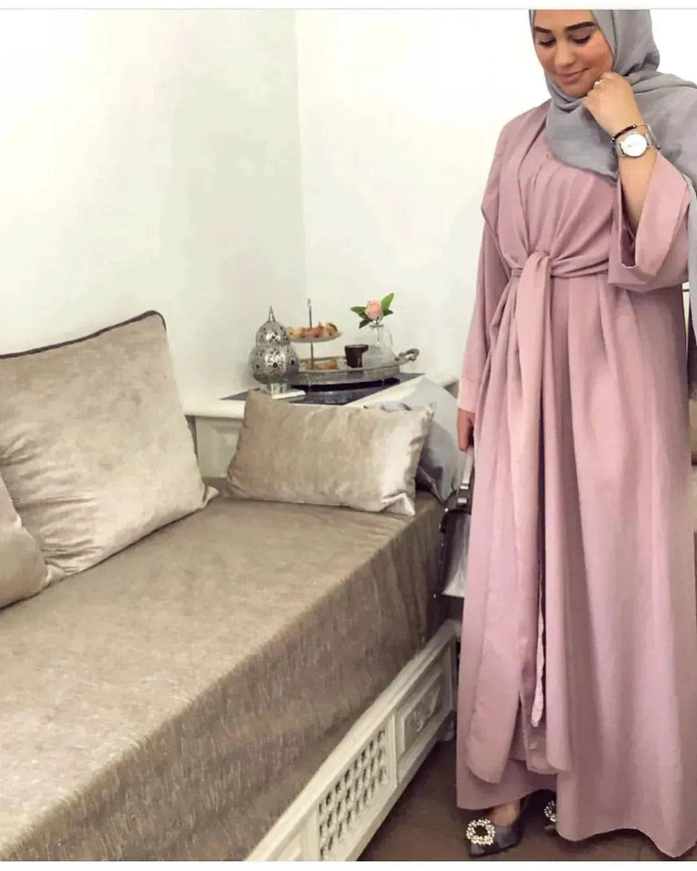 Fashion Plain Abaya dress for ArabMiddle East Dubai Arab Turkey Women Ramadan Eid Jalabiya for Women - EX-STOCK Canada