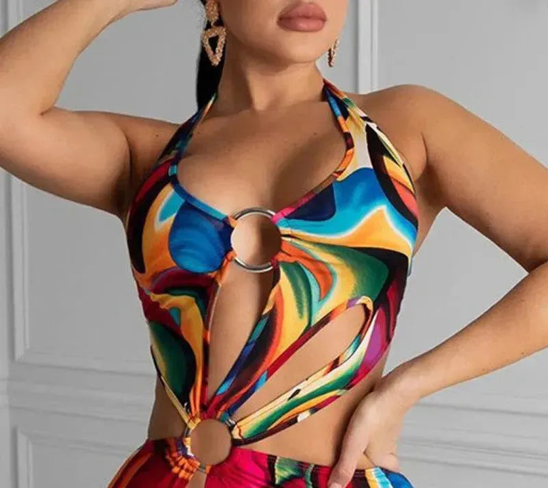 Adogirl Summer Hollow Out Halter Dress Sexy Backless Women Multicolor Evening Party Club Beach Wear Skinny Mini Dresses Vestido - EX-STOCK CANADA