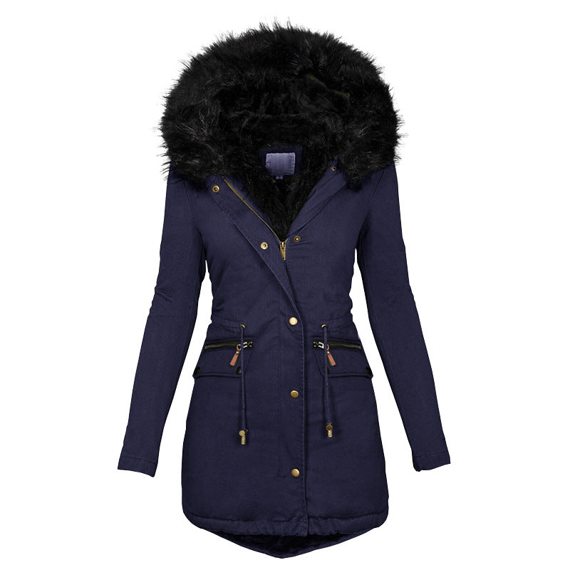 Women's Plush Hooded Parkas Winter Warm Thick  Zip-up Jackets Casual Mid-length Solid Buckle Pockets Coat Outerwear Clothing EX-STOCK Canada 