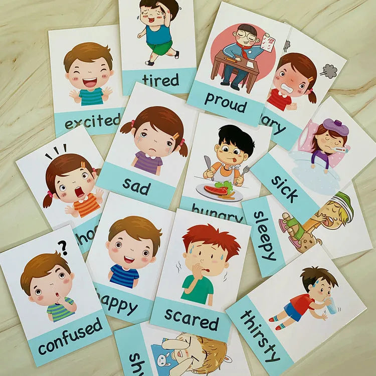 14 pcs Kids Learning Emotions Cognitive Flash Cards - EX-STOCK CANADA