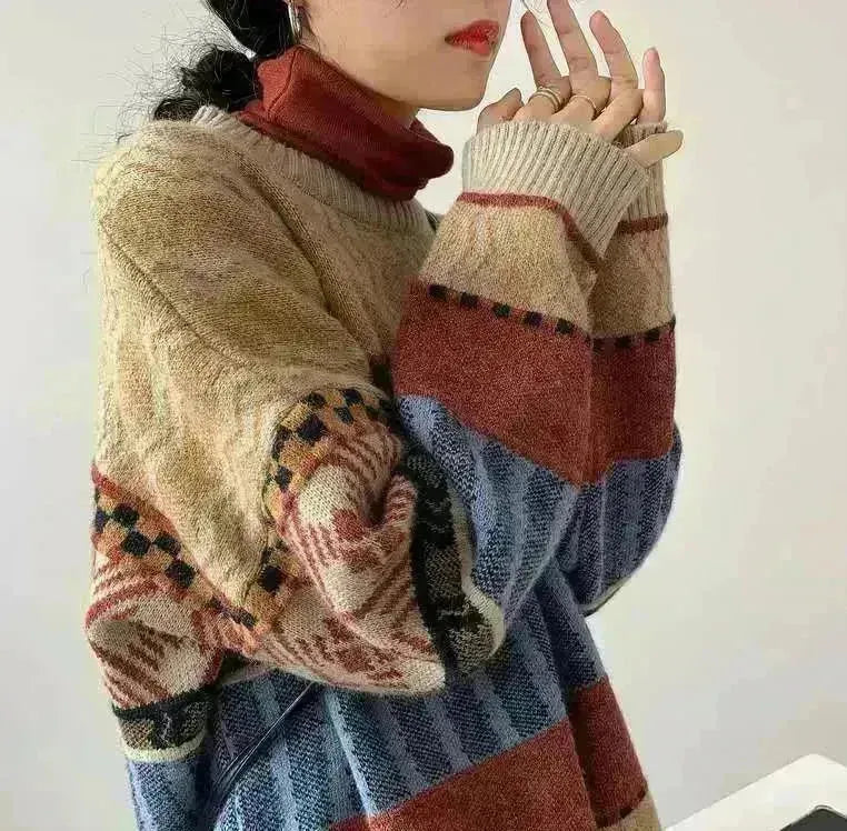 New Trendy Winter Woolen Knitted Jacquard Pullover sweater for women - EX-STOCK CANADA