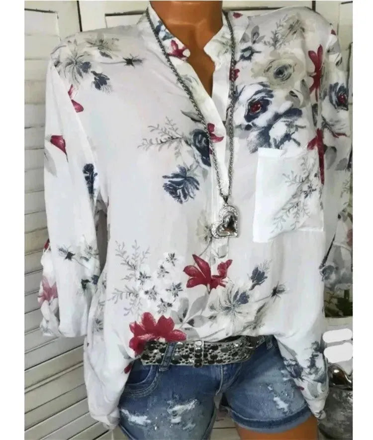 5XL Plus Size Summer Tops Women Blouses Long Sleeve Print Stand Collar Button Blouse Pullover Womens Clothing  Blusa - EX-STOCK CANADA