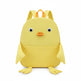Yellow backpack shaped like a cartoon duck on a white background