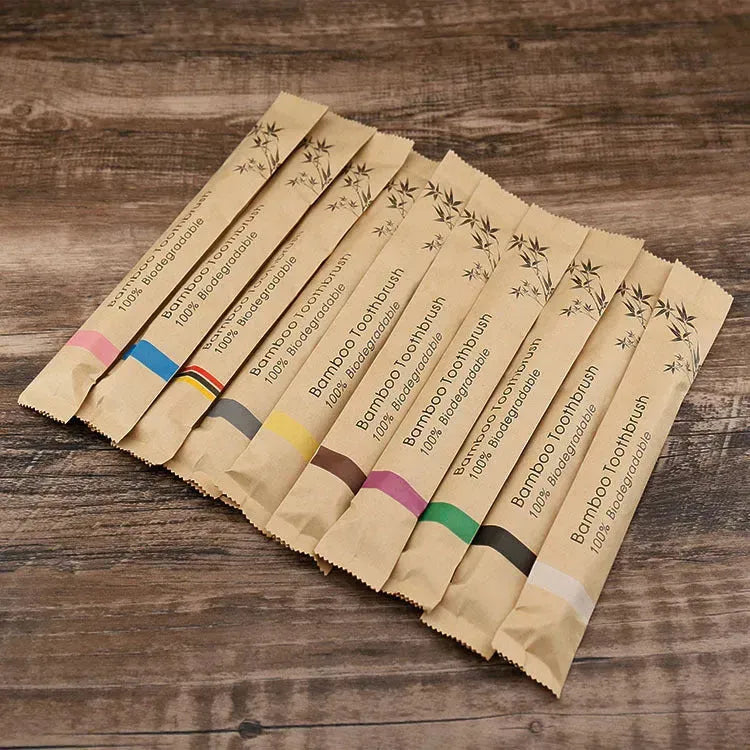 Flat Bamboo Toothbrush Kraft Paper Bag Toothbrush - EX-STOCK CANADA