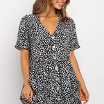 Casual Summer dresses Women Spring Mini short sleeve button down dot printed loose Dress - EX-STOCK Canada