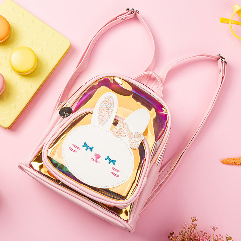 Cute Cartoon Rabbit Kids Backpack – Colorful Laser Transparent School Bag (Small & Medium)
