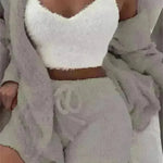Winter Sexy Women Home Wear Suit Casual Pajamas Set Lady Female Soft Warm Long Sleeve Exposed Navel Vest Shorts Set - EX-STOCK CANADA