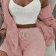 Winter Sexy Women Home Wear Suit Casual Pajamas Set Lady Female Soft Warm Long Sleeve Exposed Navel Vest Shorts Set - EX-STOCK CANADA