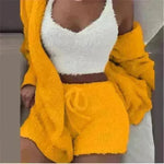 Winter Sexy Women Home Wear Suit Casual Pajamas Set Lady Female Soft Warm Long Sleeve Exposed Navel Vest Shorts Set - EX-STOCK CANADA