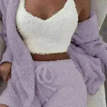 Winter Sexy Women Home Wear Suit Casual Pajamas Set Lady Female Soft Warm Long Sleeve Exposed Navel Vest Shorts Set - EX-STOCK CANADA