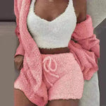 Winter Sexy Women Home Wear Suit Casual Pajamas Set Lady Female Soft Warm Long Sleeve Exposed Navel Vest Shorts Set - EX-STOCK CANADA