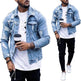 Lapel Men's Denim Jacket Ripped Irregular Washed Jacket Jeans - EX-STOCK Canada