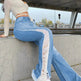 New Style Women's Casual Pierced Drawnwork High Waist Bootcut Washed Jeans - EX-STOCK Canada