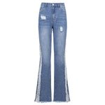 New Style Women's Casual Pierced Drawnwork High Waist Bootcut Washed Jeans - EX-STOCK Canada