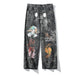 Streetwear Men Loose Denim Pants Graffiti Print Black Vintage Denim Pants Harajuku Joggers Trousers Cotton Jeans - EX-STOCK CANADA