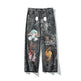 Streetwear Men Loose Denim Pants Graffiti Print Black Vintage Denim Pants Harajuku Joggers Trousers Cotton Jeans - EX-STOCK CANADA