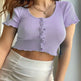 Women Summer Short Sleeve Ruffle Buttons Frilly Solid Color  tank Tops - EX-STOCK CANADA