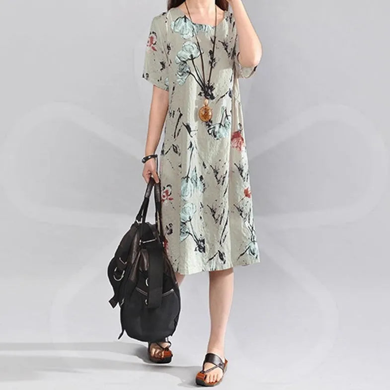 Bohemian Summer Print Loose Floral Dress For Women mum Dresses - EX-STOCK CANADA