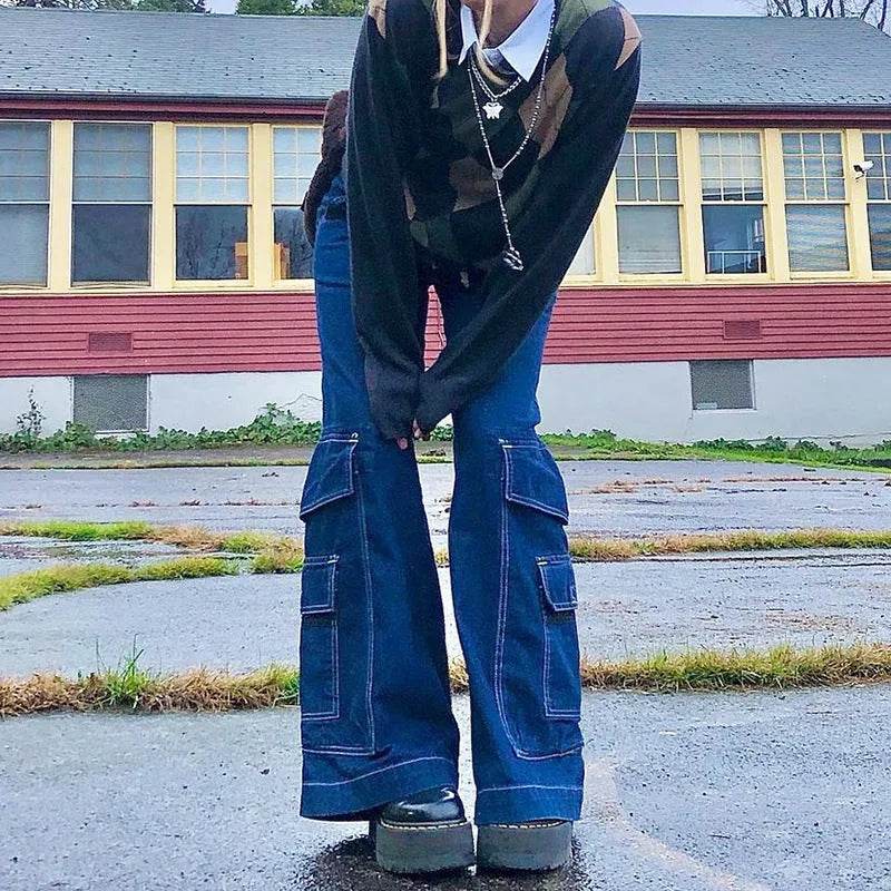 Women's High-waist Casual Trousers With Pocket Drape Bootcut Jeans - EX-STOCK Canada