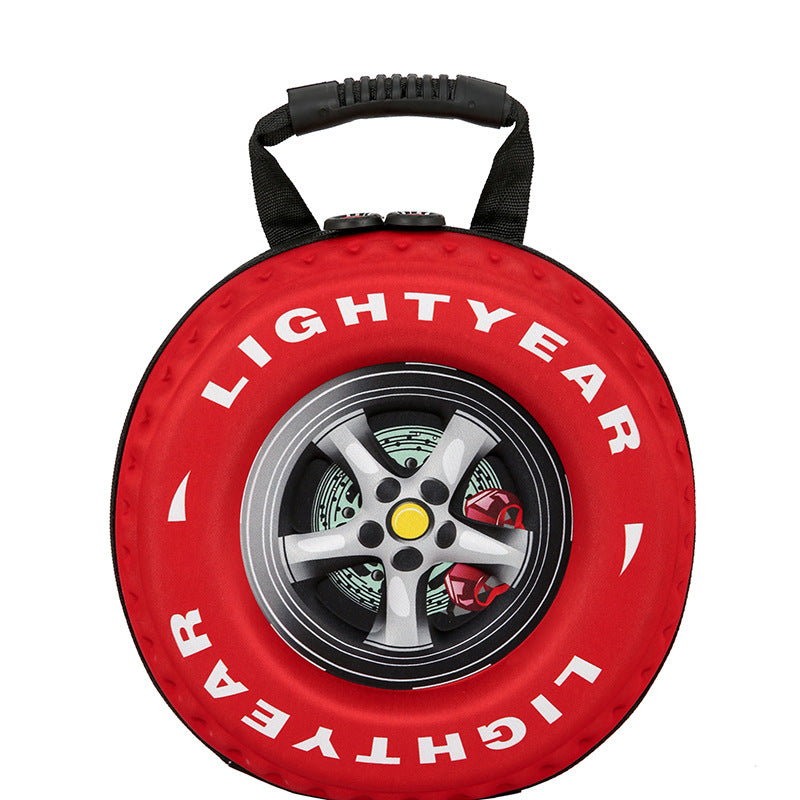 Red tire-shaped bag with 'LIGHTYEAR' text on a white background