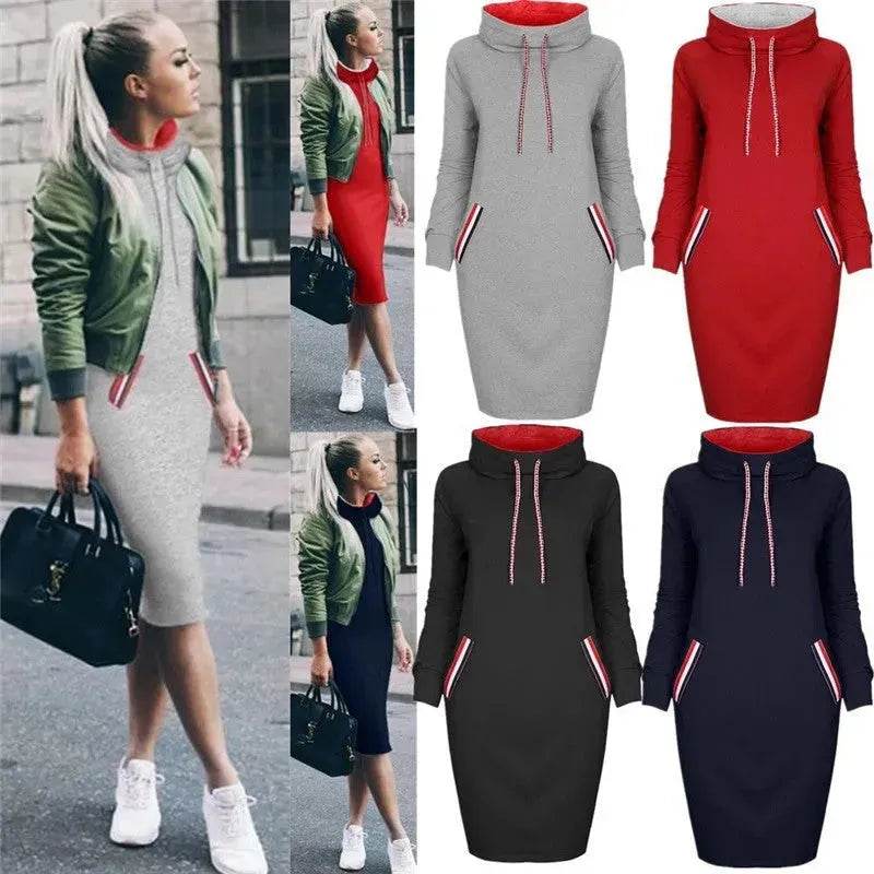 Ladies Winter Hooded Slim Fit Sweatshirt Dress - EX-STOCK Canada