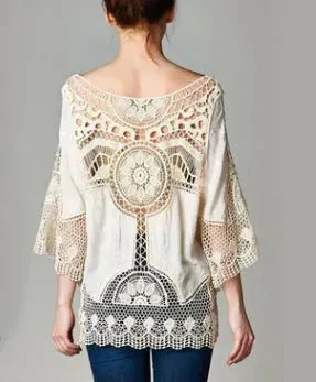Jastie Bohemian Hollow Out Beach Cover Up Blouse Beach Shirt Women Crochet Lace Top Blusas mujer de moda Summer Tops - EX-STOCK CANADA