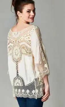 Jastie Bohemian Hollow Out Beach Cover Up Blouse Beach Shirt Women Crochet Lace Top Blusas mujer de moda Summer Tops - EX-STOCK CANADA