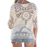 Jastie Bohemian Hollow Out Beach Cover Up Blouse Beach Shirt Women Crochet Lace Top Blusas mujer de moda Summer Tops - EX-STOCK CANADA