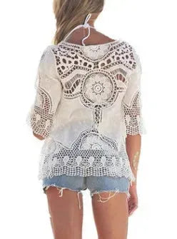 Jastie Bohemian Hollow Out Beach Cover Up Blouse Beach Shirt Women Crochet Lace Top Blusas mujer de moda Summer Tops - EX-STOCK CANADA