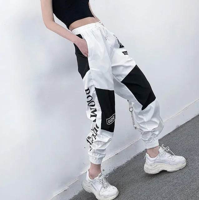 High Waist Letter Spliced Cargo Pants Women Loose Harajuku - EX-STOCK Canada
