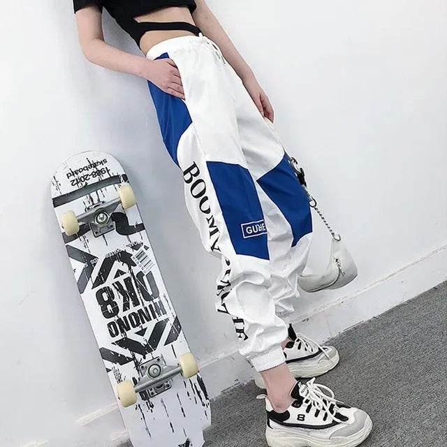 High Waist Letter Spliced Cargo Pants Women Loose Harajuku - EX-STOCK Canada