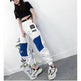 High Waist Letter Spliced Cargo Pants Women Loose Harajuku - EX-STOCK Canada
