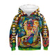 Colorful hoodie with a lion design on a white background