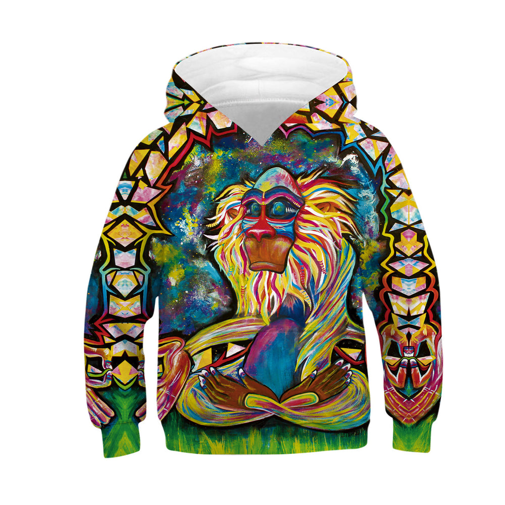 Colorful hoodie with a lion design on a white background