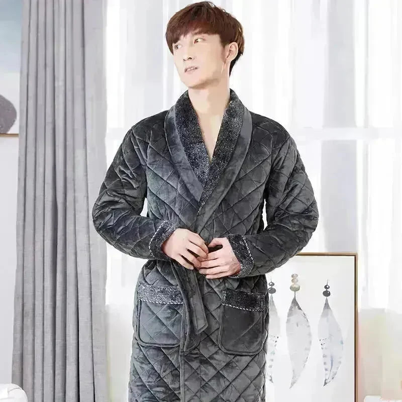 Winter Pajamas Men'S Winter Thickened Long Pajamas Plus Velvet Winter Sleepwear - EX-STOCK CANADA