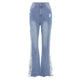 Fashion Ripped Casual Pants Bag Hip Contrast Frosted Bootcut Jeans - EX-STOCK Canada